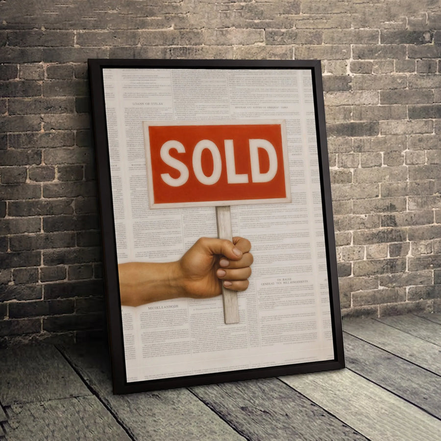 Sold Sign Canvas Wall Art | Real Estate Agent Gift | Premium Newspaper Background Print | Office Decor for Realtor Success