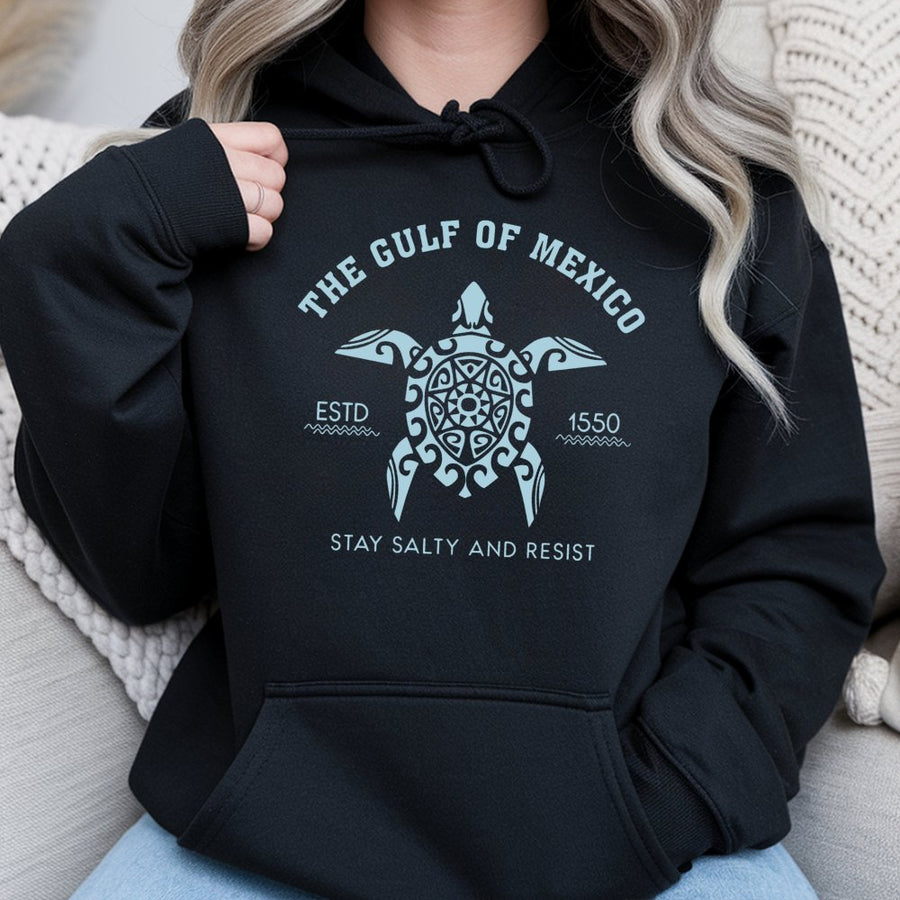 Gulf of Mexico Sea Turtle Hoodie | Tribal Turtle Graphic Art | Premium Cotton Blend | Coastal Nature Lover Gift for Men and Women