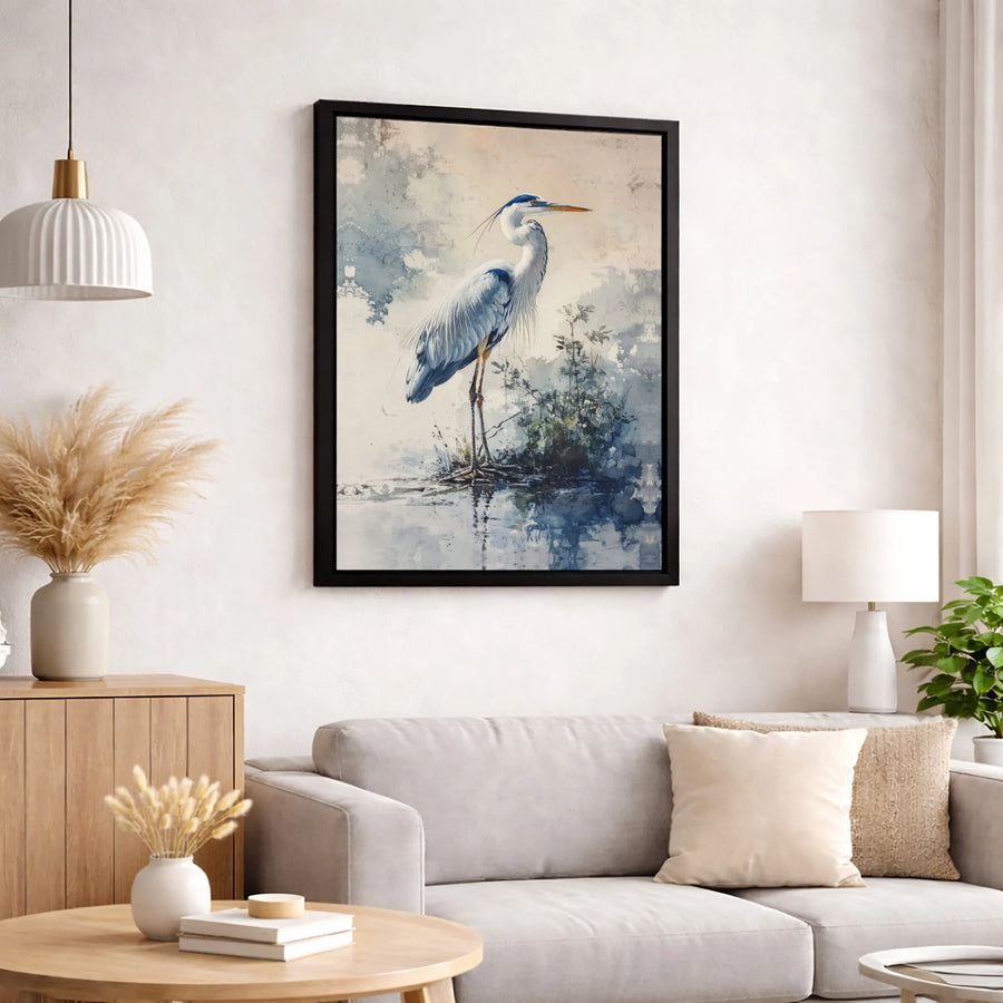 Great Blue Heron Canvas Art | Watercolor Bird Wall Decor | Premium Fade-Resistant Gallery Print | Nature Lover Gift Home Office Decor