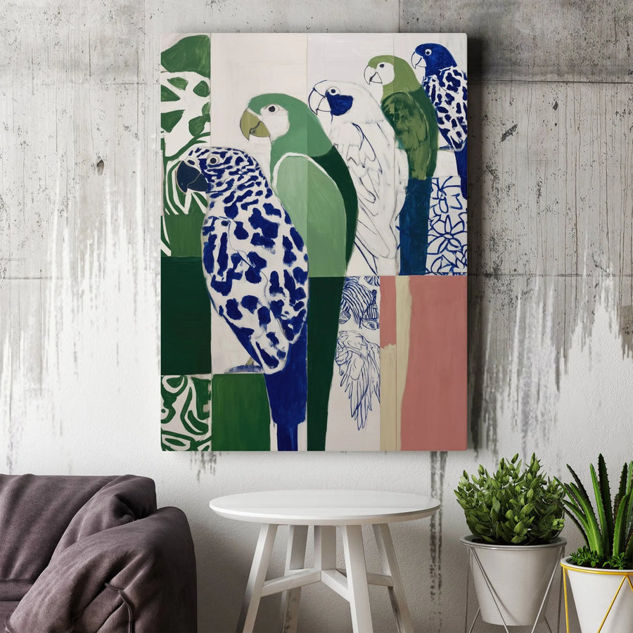 Parrot Wall Art Canvas | Modern Abstract Bird Painting | 1.25 Inch Gallery Wrap | Tropical Home Decor Gift