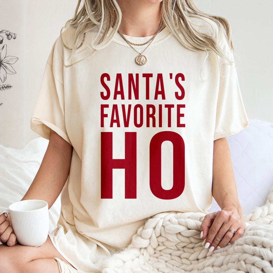 Santa's Favorite Ho T-Shirt | Funny Christmas Party Graphic Tee | Premium 100% Cotton Apparel | Naughty List Humor Gift for Her