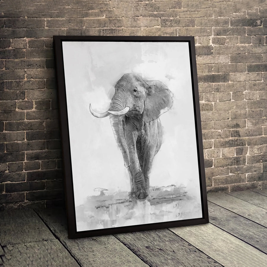 Elephant Wall Art Canvas | Minimalist Black and White Wildlife Sketch | Premium 1.25-Inch Gallery Wrap | Modern Home Decor Gift