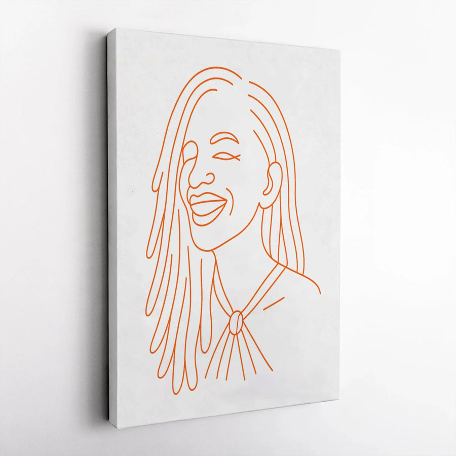 Minimalist Woman Face Canvas Wall Art | Continuous Line Drawing with Dreadlocks | Gallery-Wrapped Premium Print | Modern Aesthetic Home Decor Gift