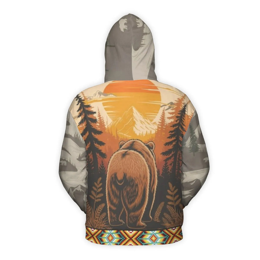 Grizzly Bear Hoodie | Mountain Forest Sunset Print | Premium Brushed Fleece Lining | Wildlife Nature Lover Gift