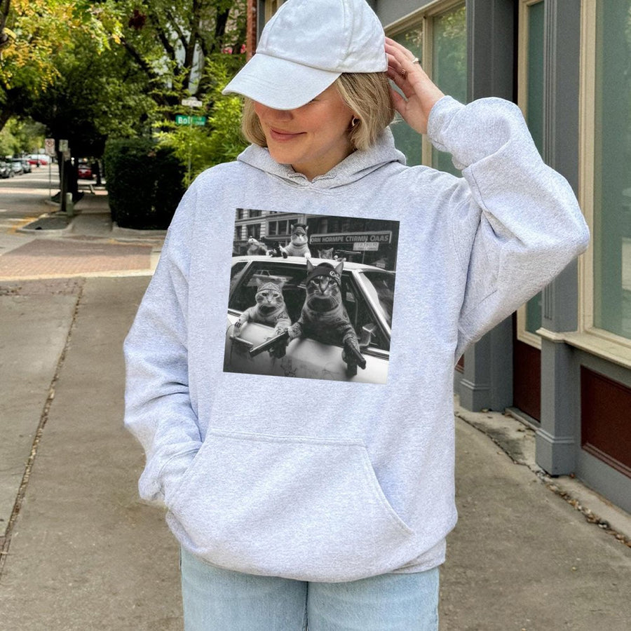 Funny Cat Gang Hoodie | Retro Urban Kitten Meme Graphic | Premium Cotton Blend Pullover | Unisex Streetwear Gift for Cat Lovers