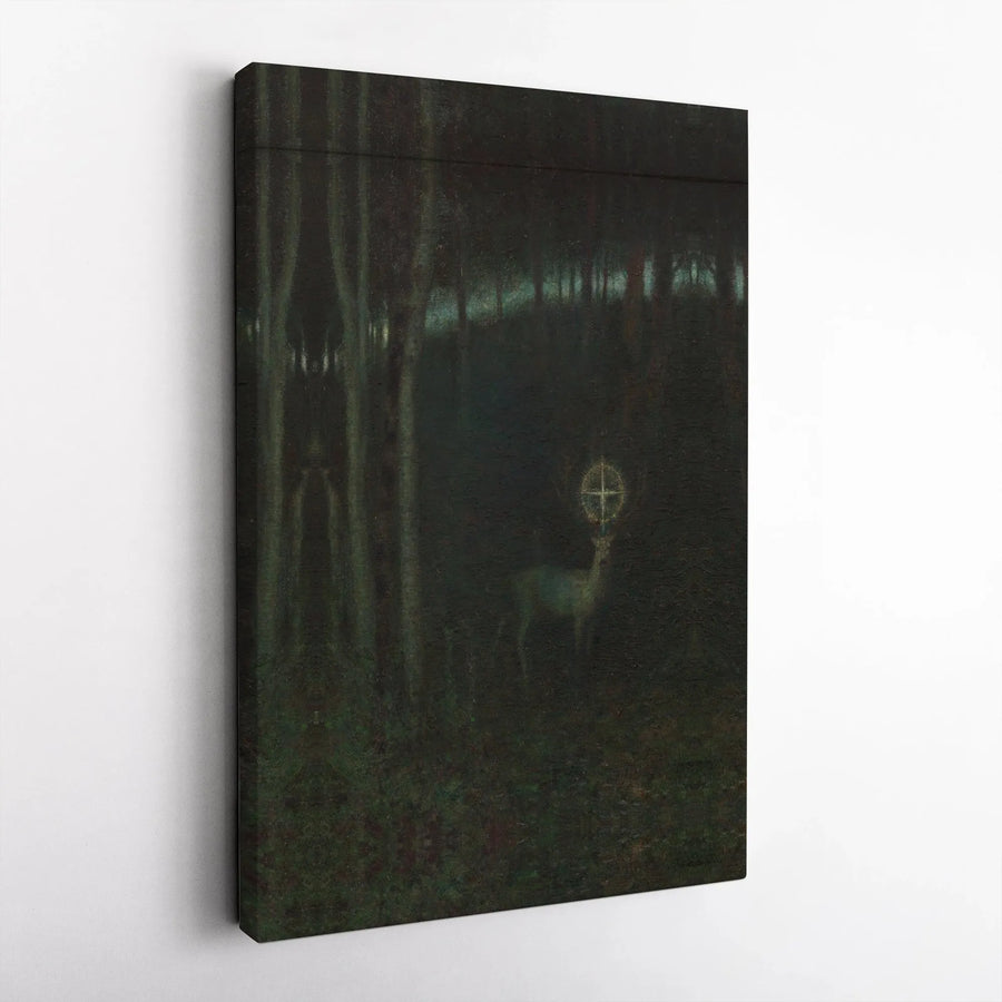 The White Deer Wall Art | Akseli Gallen-Kallela Forest Painting | Premium Gallery Wrap Canvas | Gothic Nature Decor for Home Office