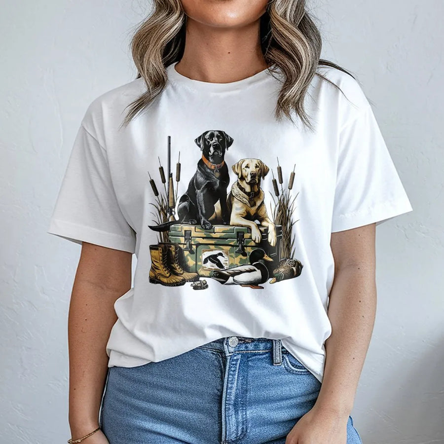 Labrador Duck Hunting T-Shirt | Black and Yellow Lab Retriever Graphic | 100% Soft Cotton Premium Tee | Outdoor Wildlife Gift for Hunters
