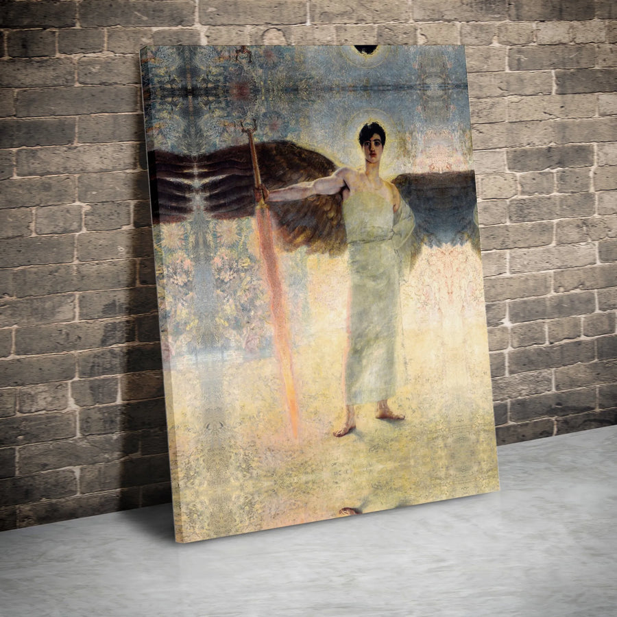 The Angel With A Flaming Sword Canvas Wall Art | Mikhail Vrubel Classic Painting Print | Premium 1.25-Inch Thick Gallery Wrap | Religious Home Decor Gift