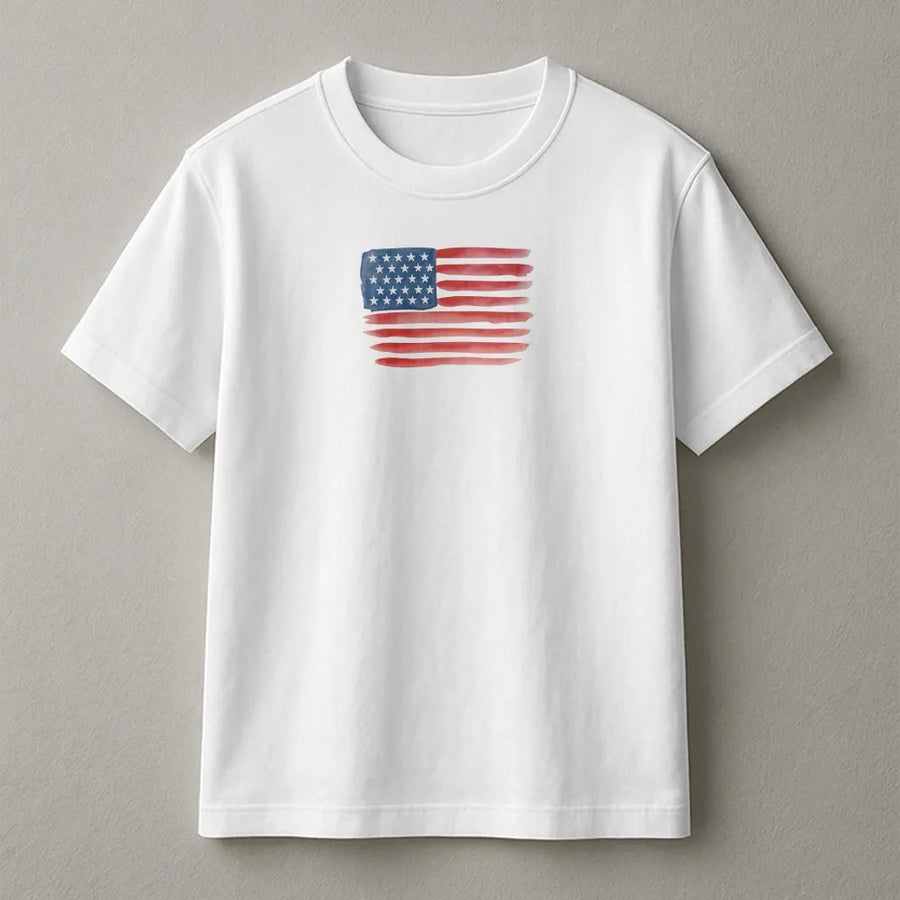 American Flag T-Shirt | Distressed Watercolor USA Flag Graphic | Premium Cotton Blend | Patriotic Gift for Men & Women