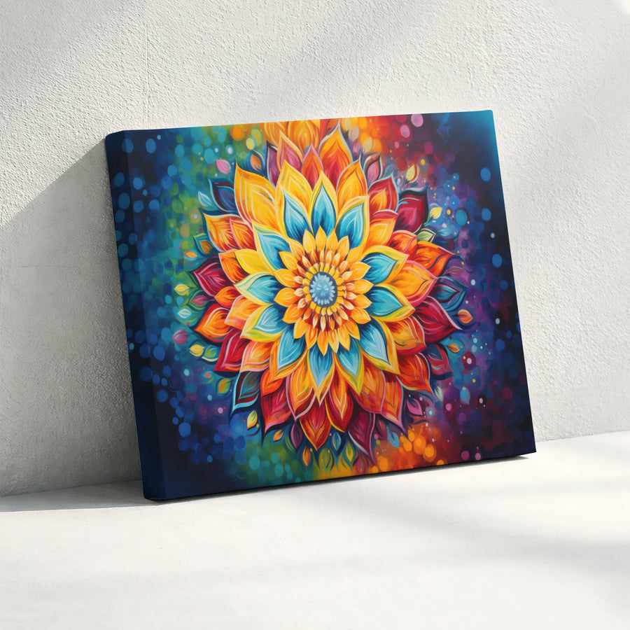 Vibrant Mandala Canvas Print | Abstract Floral Meditation Art | Premium Gallery Wrapped Canvas | Bohemian Home Decor Gift for Yoga Studio