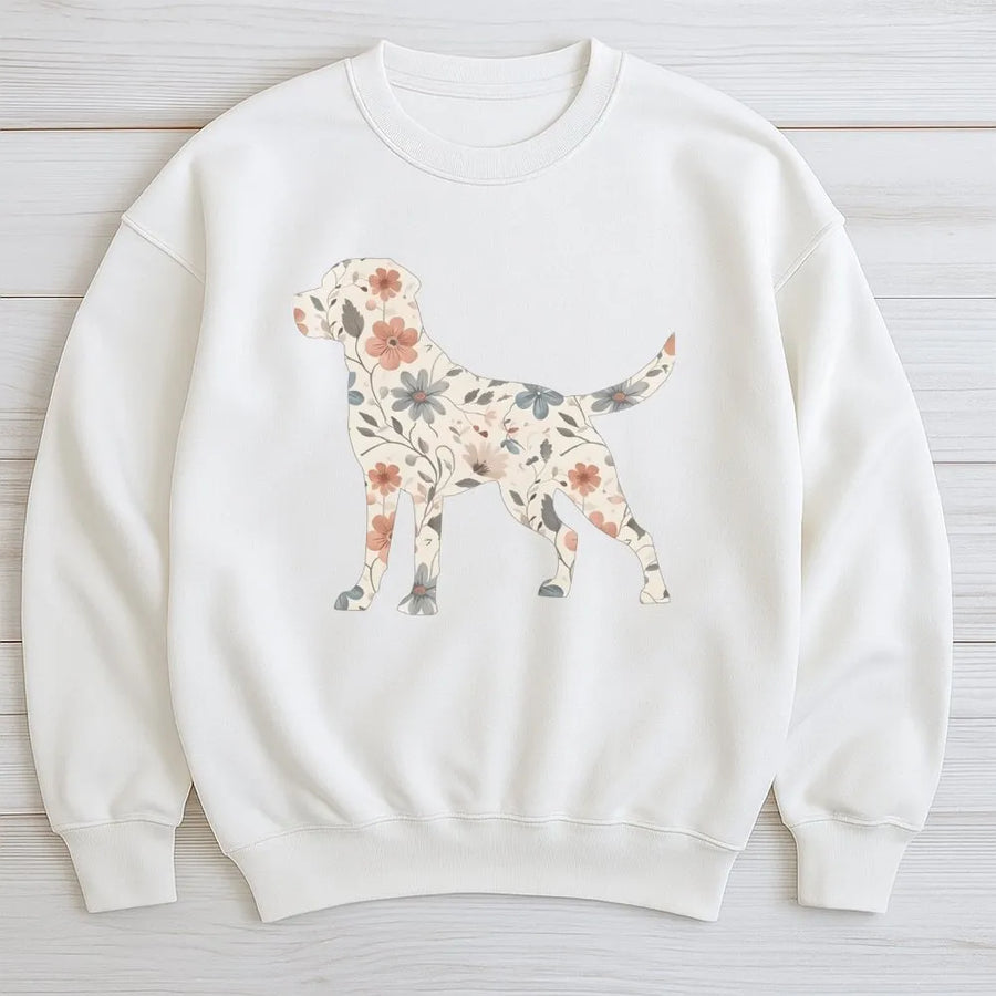 Floral Labrador Retriever Sweatshirt | Botanical Lab Dog Mom Art | Soft Cotton Blend Crewneck | Cute Animal Lover Gift