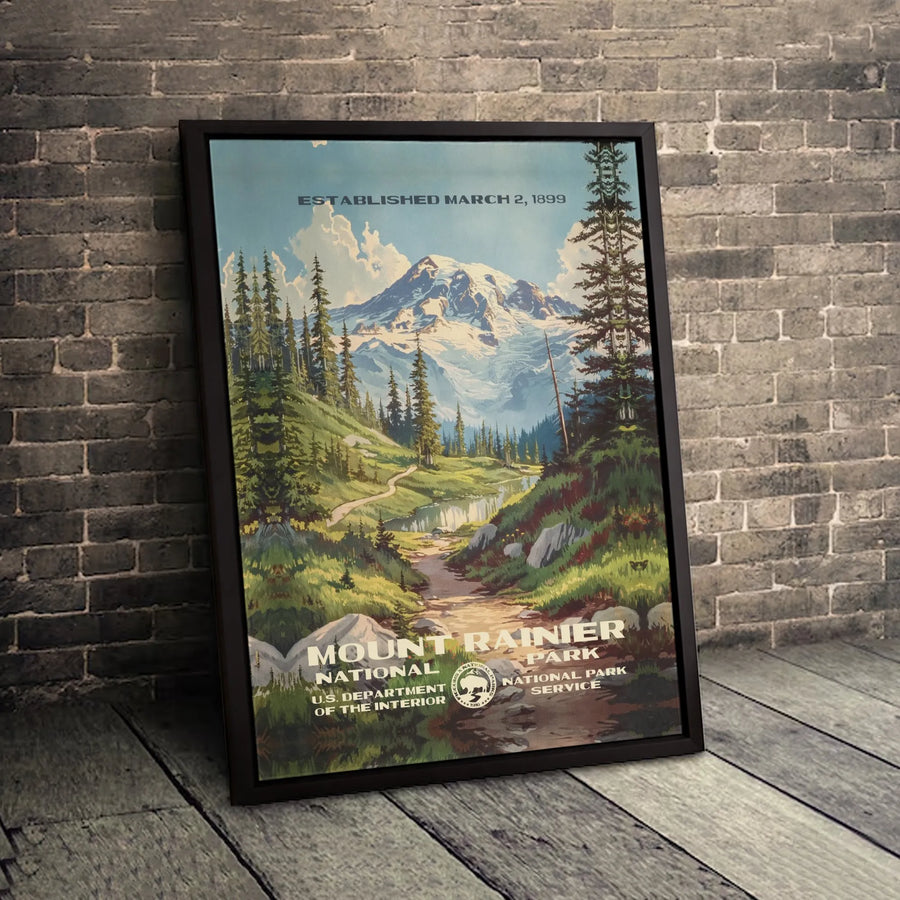 Mount Rainier National Park Wall Art | Vintage Travel Poster Print | Premium Gallery Wrapped Canvas | Nature Lover Gift Decor