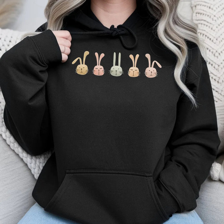 Cute Bunny Hoodie | Minimalist Rabbit Line Art Graphic | Premium Cotton Blend Unisex Sweatshirt | Easter Gift for Her Kids or Rabbit Lovers