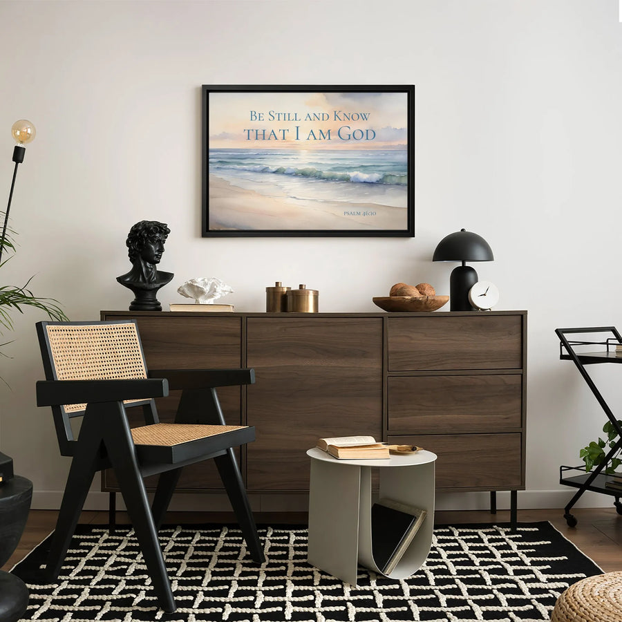 Be Still And Know That I Am God Canvas | Psalm 46:10 Ocean Beach Wall Art | Gallery Wrapped Premium Print | Religious Home Decor Gift