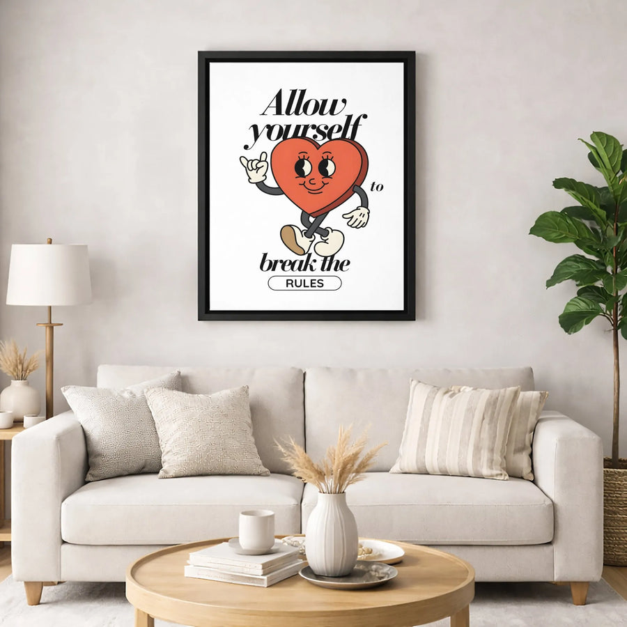 Allow Yourself To Break The Rules Wall Art | Retro Cartoon Heart Graphic | Premium Gallery Canvas | Aesthetic Bedroom Decor Gift