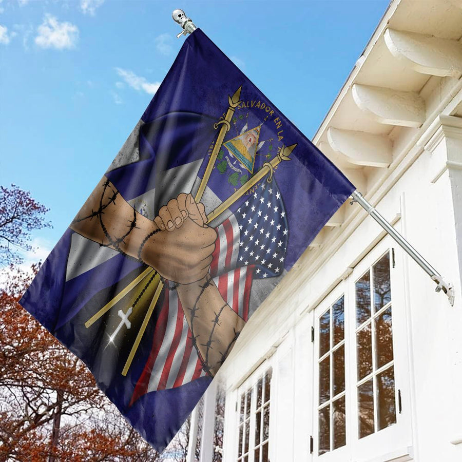 USA El Salvador Flag | Unity Handshake Cross Design | Premium Fade-Resistant Polyester | Patriotic Heritage Home Decor Gift