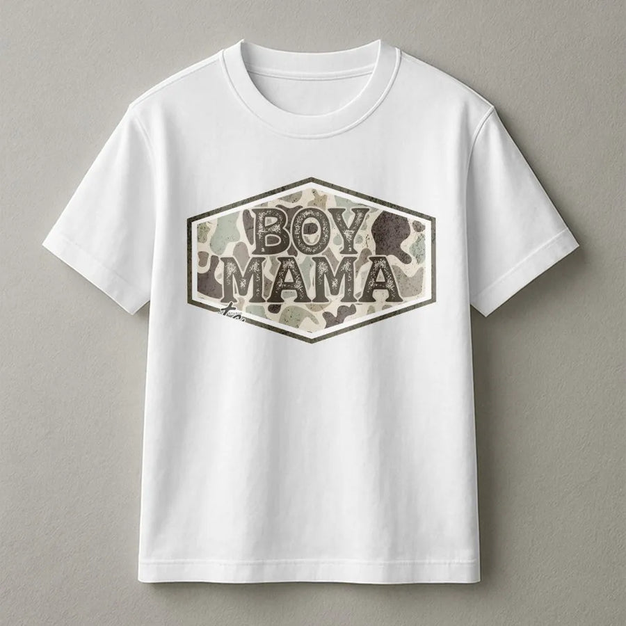 Boy Mama T-Shirt | Distressed Camouflage Graphic Print | Premium Soft Cotton | Stylish Gift for Mother's Day 2026 and Birthday