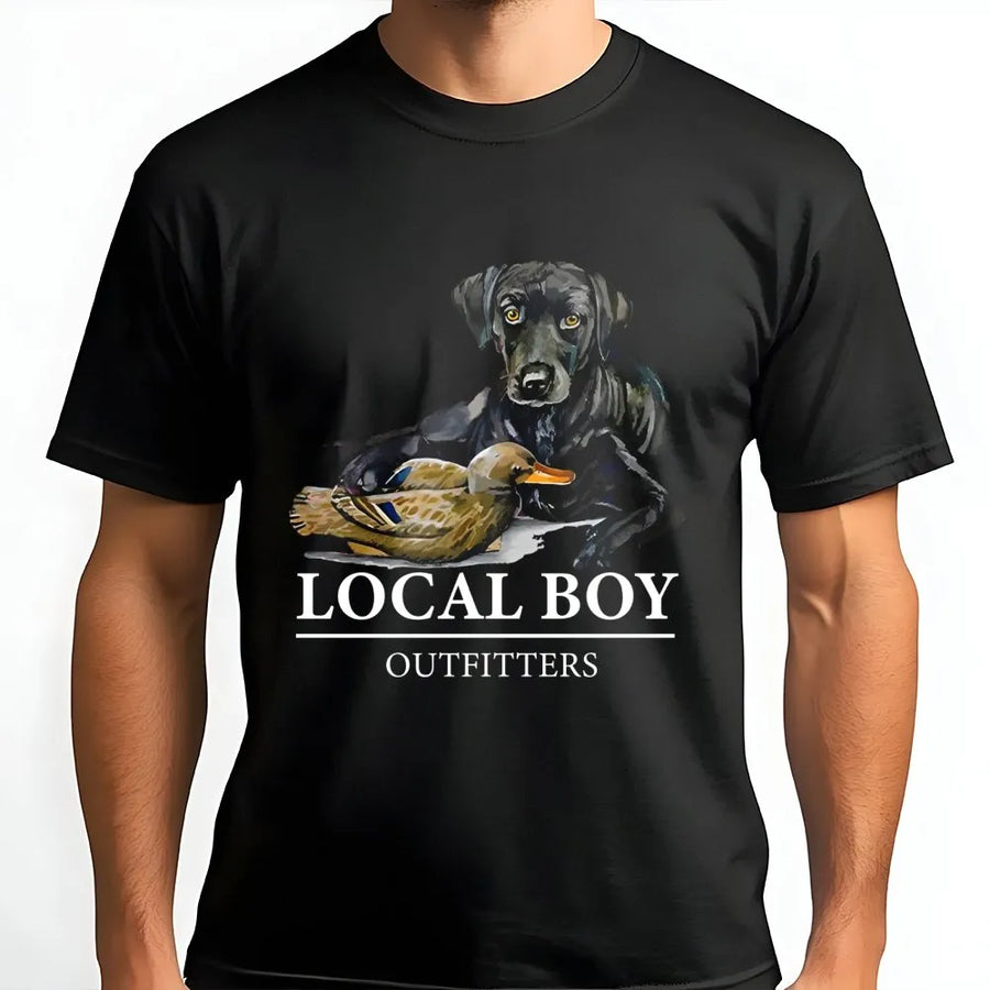 Black Labrador Duck Hunting T-Shirt | Vintage Retriever Dog Graphic | 100% Soft Cotton Premium Tee | Outdoor Gift For Hunters & Dog Lovers