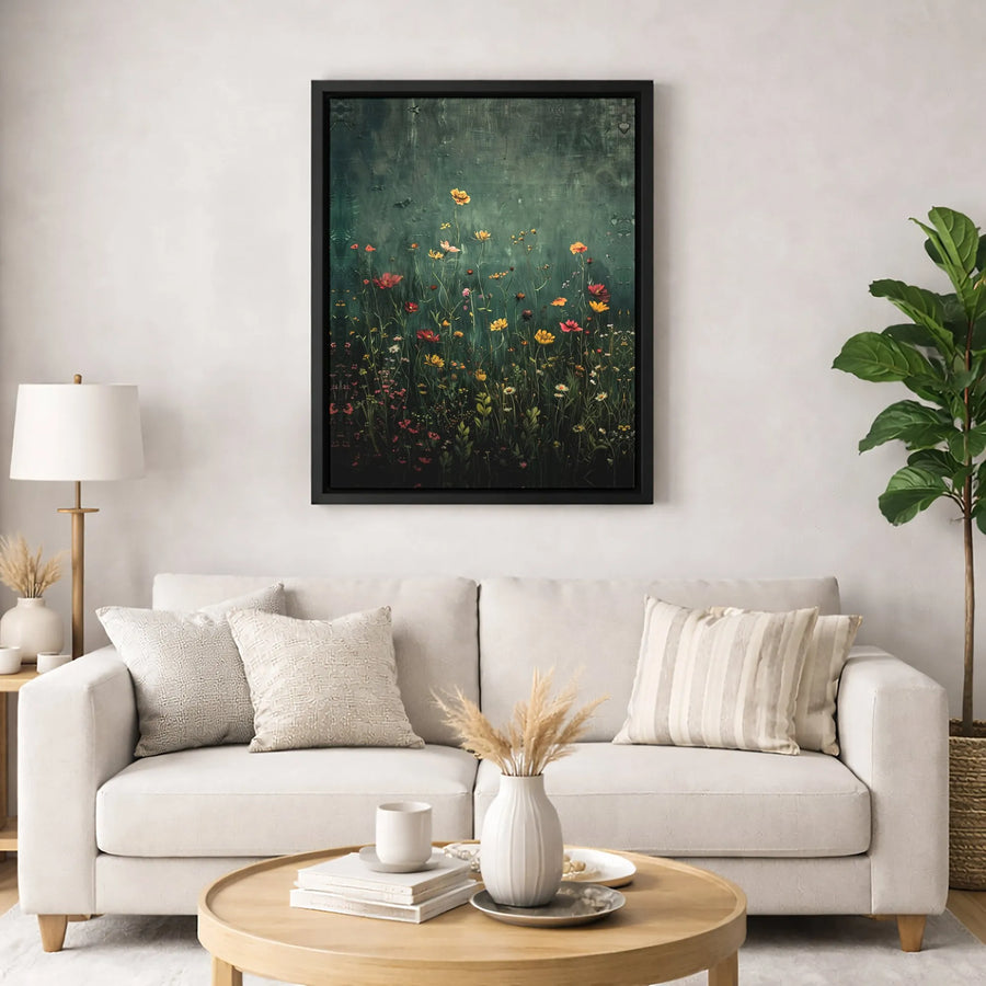Dark Moody Wildflower Canvas Print | Botanical Floral Field Wall Art | Gallery Wrapped Premium Canvas | Aesthetic Home Decor Gift