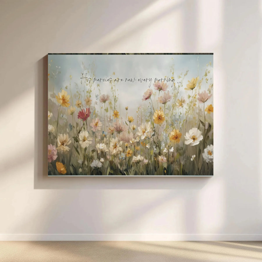His Mercies Are New Every Morning Wall Art | Impressionistic Wildflower Meadow Print | Premium 1.25-Inch Thick Gallery Canvas | Christian Home Decor Gift