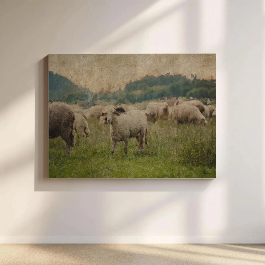 Sheep Grazing Pasture Canvas Art | Vintage Pastoral Landscape Print | Premium Gallery-Wrapped Quality | Countryside Farmhouse Home Decor