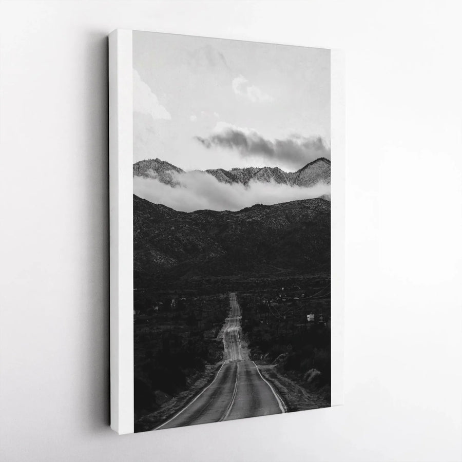 Mountain Road Canvas Print | Moody Black and White Road Art | Premium Fade-Resistant Print | Modern Living Room Wall Decor