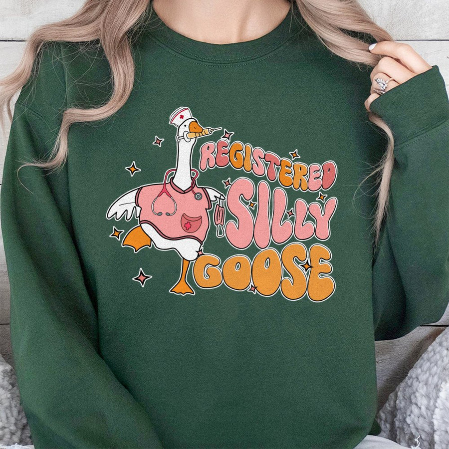 Registered Silly Goose Nurse Sweatshirt | Retro Nursing Student Crewneck | Soft Cotton Blend Apparel | Funny Nurse Appreciation Gift For Her