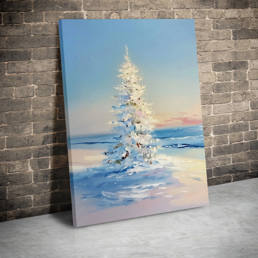 White Christmas Tree Canvas Print | Impressionist Snowy Winter Landscape | Gallery-Quality Fade-Resistant Wall Art | Seasonal Holiday Home Decor