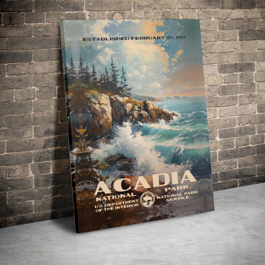Acadia National Park Canvas Print | Vintage Maine Landscape Travel Poster | Premium Gallery-Wrapped Wall Art | Nature Lover Home Decor Gift