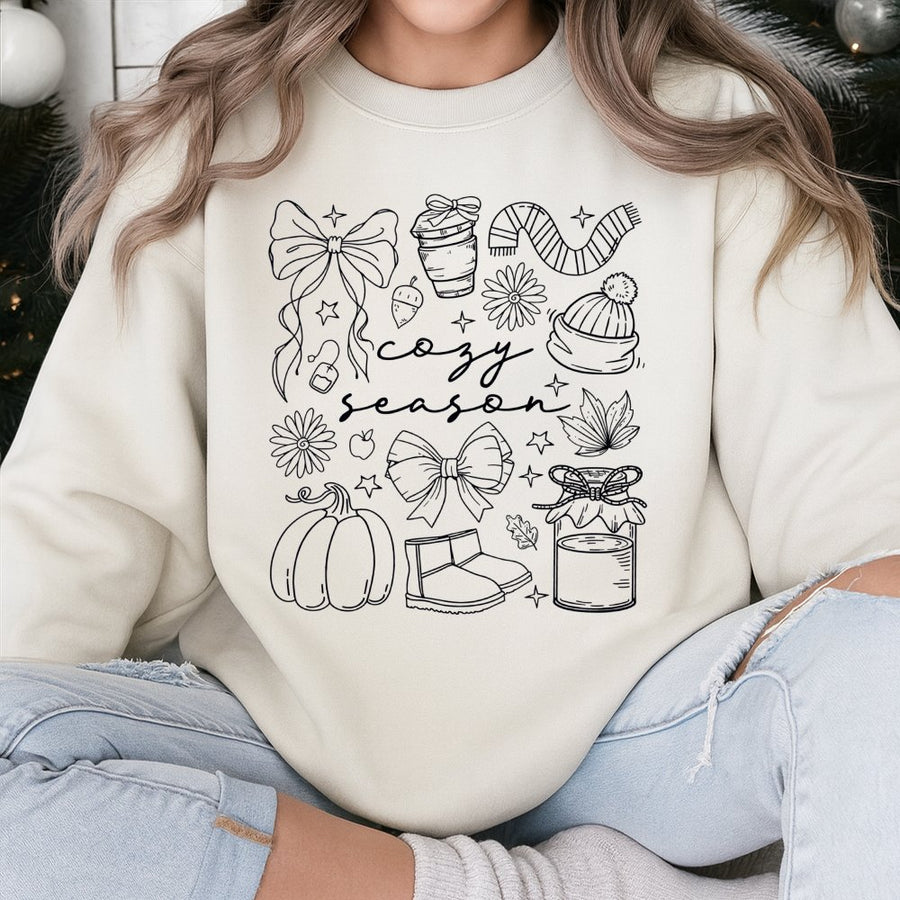Cozy Season Sweatshirt | Fall Pumpkin and Autumn Vibes Graphic | Premium Cotton Blend | Gift for Her and Fall Enthusiasts