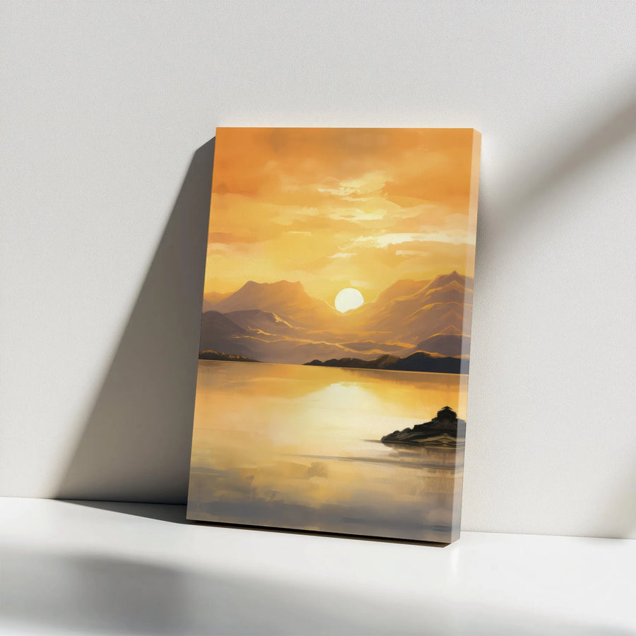 Golden Sunset Mountain Lake Canvas Print | Minimalist Landscape Wall Art | Premium Gallery-Wrapped Decor | Ready to Hang Scenic Gift for Home