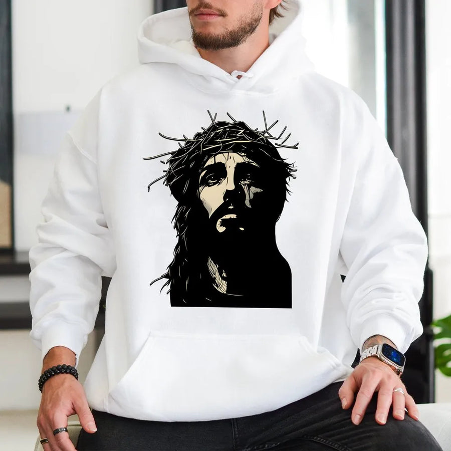 Jesus Crown Of Thorns Hoodie | Minimalist Religious Graphic Art | Premium Cotton Blend | Christian Faith Gift Apparel For Men And Women