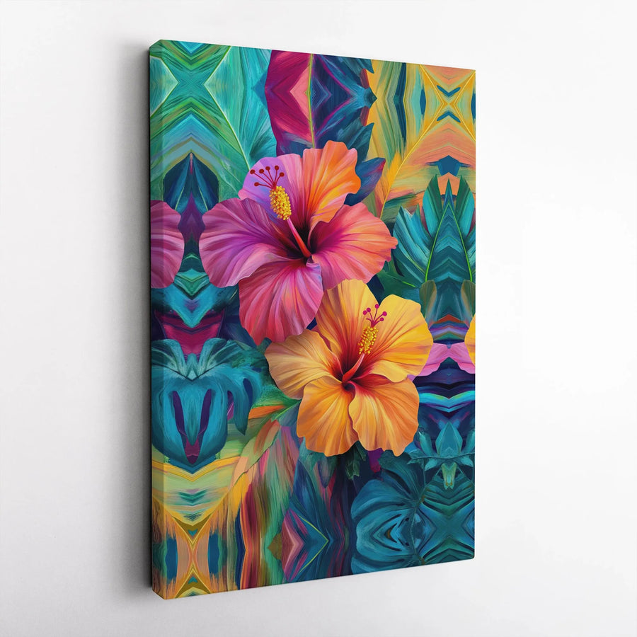 Hibiscus Flower Canvas Wall Art | Vibrant Tropical Botanical Print | Premium 1.25" Thick Gallery Wrap | Modern Living Room Decor