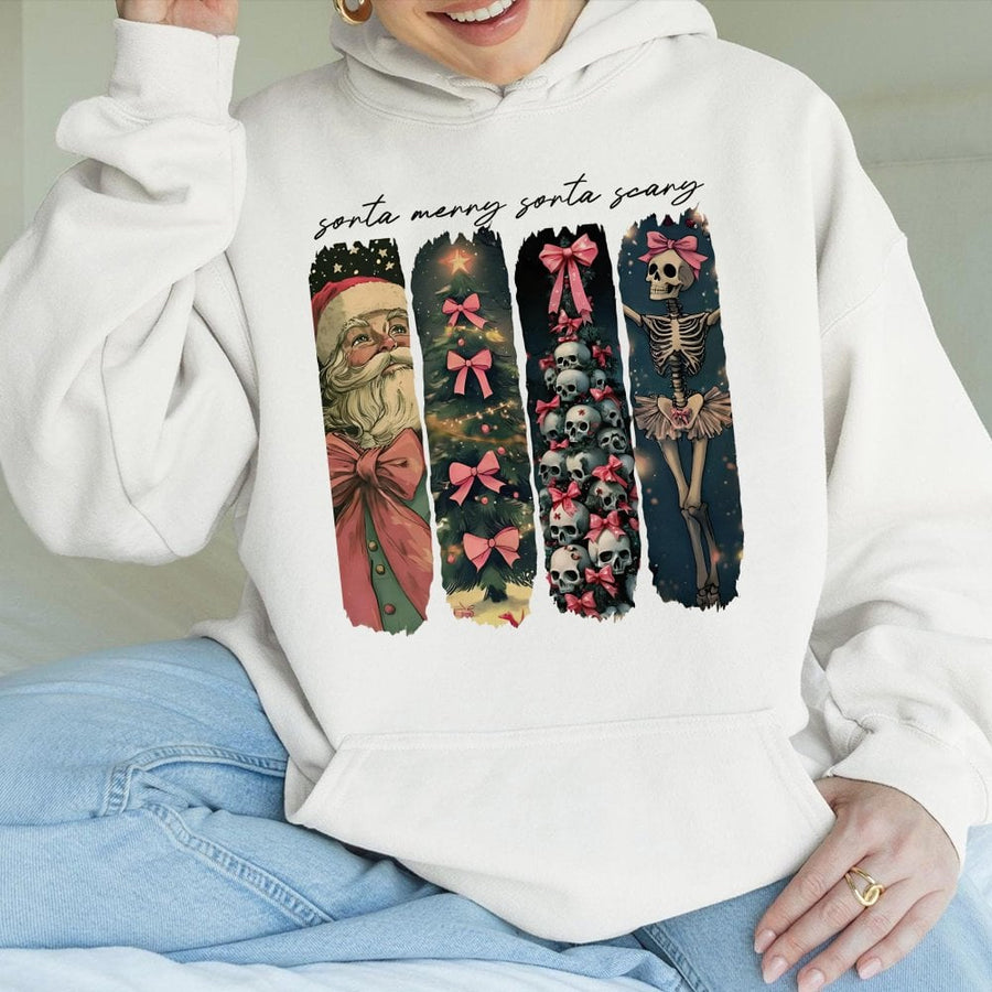 Sorta Merry Sorta Scary Christmas Hoodie | Gothic Santa Skeleton Aesthetic | Premium Cotton Blend | Funny Holiday Gift For Women And Men