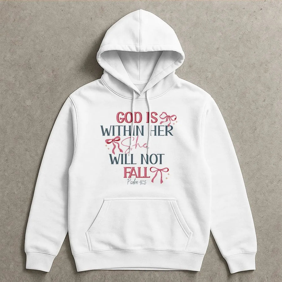 God Is Within Her Hoodie | Coquette Aesthetic Psalm 46:5 Bible Verse | Premium Cotton Blend Soft Sweatshirt | Christian Gift for Women and Girls