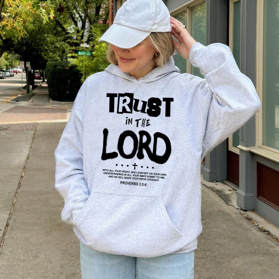 Trust In The Lord Hoodie | Proverbs 3:5-6 Bible Verse Graphic | Premium Cotton Blend Unisex Sweatshirt | Inspirational Christian Faith Gift