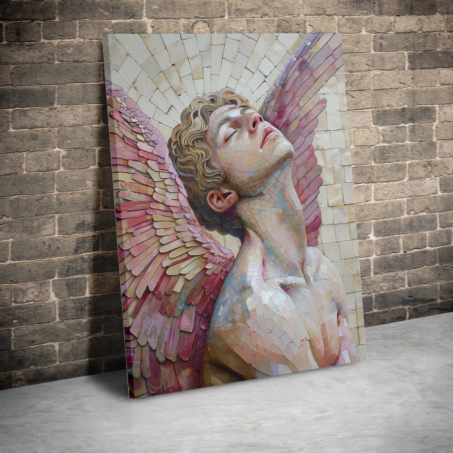 Angel Wall Art Canvas | Modern Mosaic Style Fallen Angel Portrait | Premium Thick Gallery Wrap Canvas | Spiritual Home Decor Gift for Art Lovers