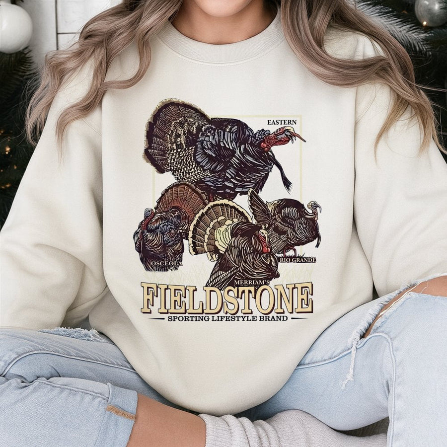 Wild Turkey Hunting Sweatshirt | Vintage Wildlife Graphic Print | Premium Cotton Blend Apparel | Outdoor Sports Gift for Hunters