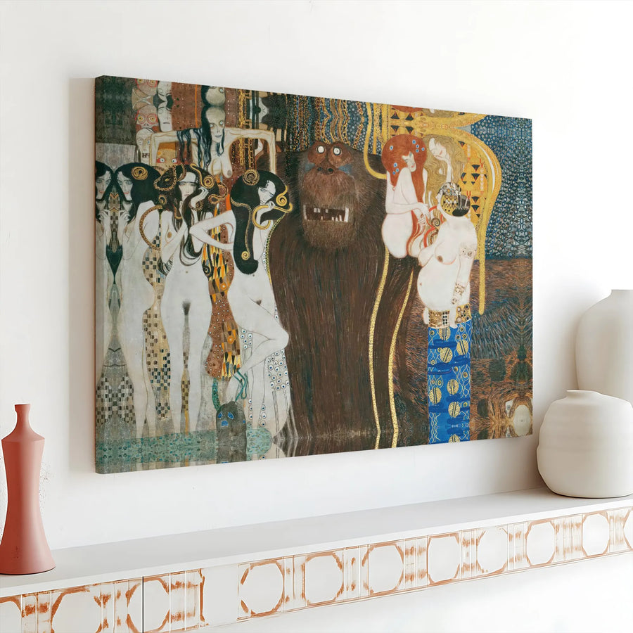 Gustav Klimt Beethoven Frieze Canvas Art | Hostile Powers Surrealist Print | Premium Gallery Wrap Decor | Fine Art Wall Decor for Art Lovers