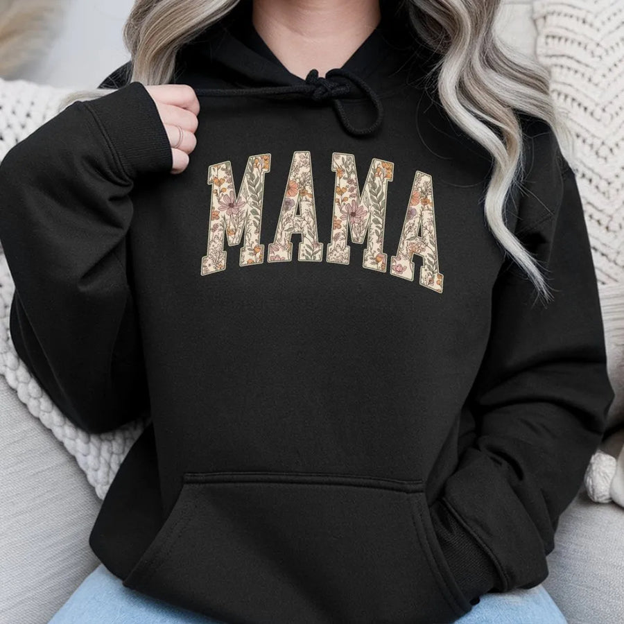Floral Mama Hoodie | Retro Botanical Varsity Letters | Premium Cotton Blend | Mothers Day Gift for New Mom