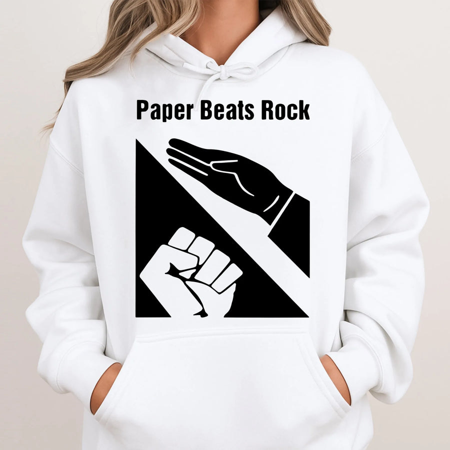 Paper Beats Rock Hoodie | Funny Rock Paper Scissors Graphic | Premium Soft Cotton Blend | Unique Gift for Game Lovers & Gamers