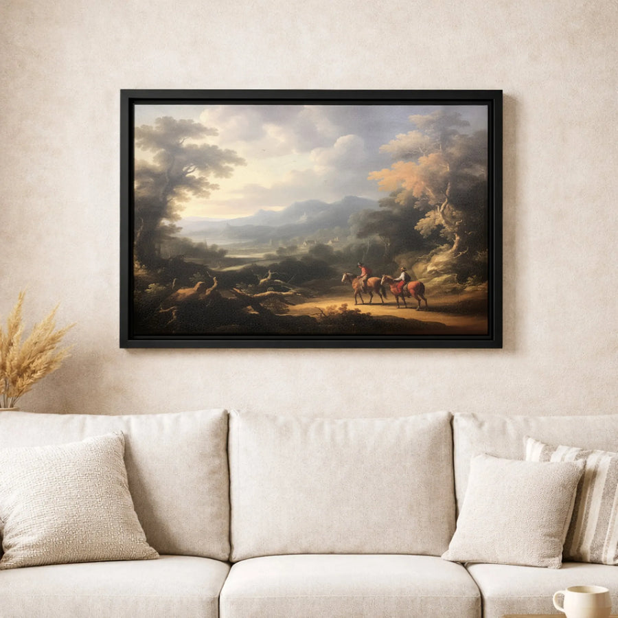 Classical Landscape Canvas Print | Vintage Horse Riding Oil Painting | Gallery Wrapped Wall Art | Traditional Farmhouse Home Decor Gift