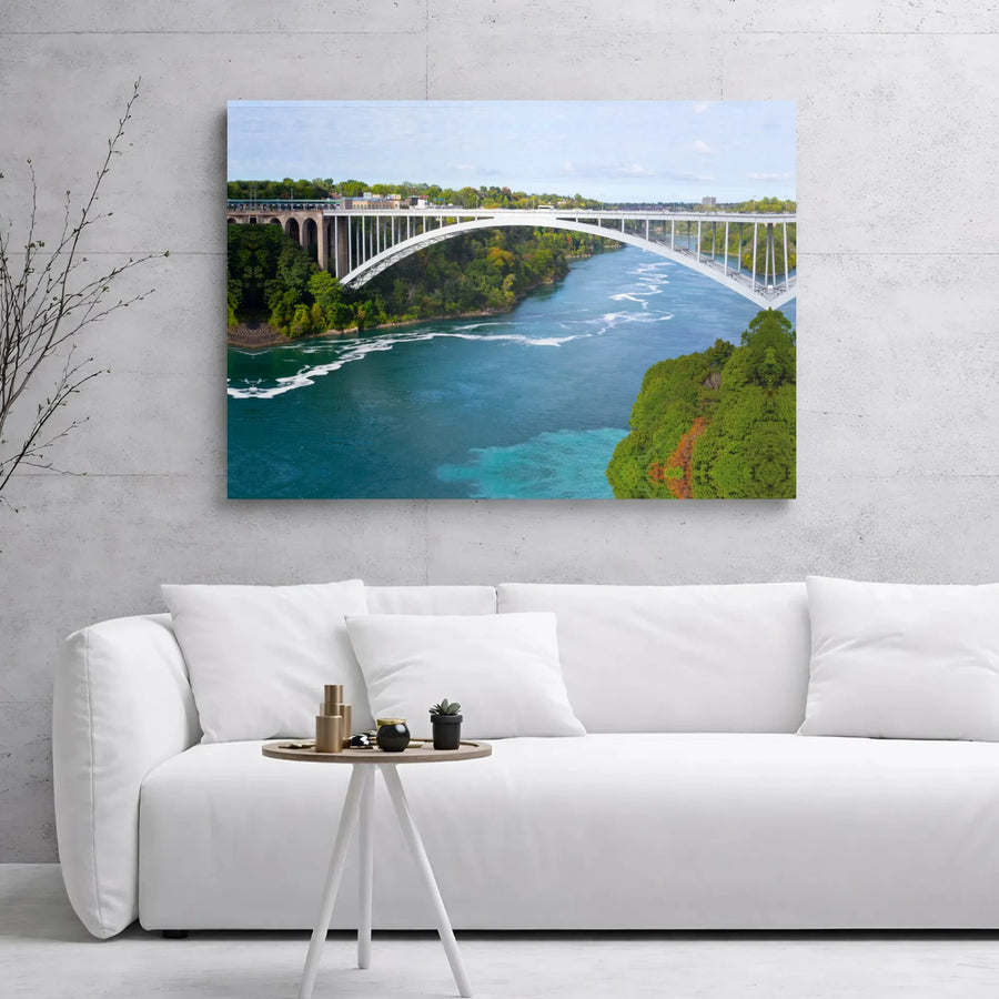 Niagara River Rainbow Bridge Canvas | Turquoise Gorge Landscape Art | 1.25 Inch Gallery Wrap | Premium Travel Home Decor Wall Print
