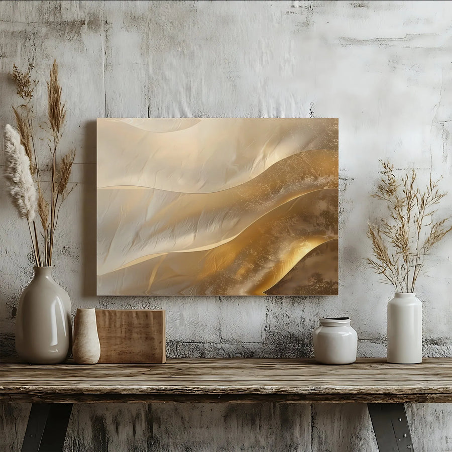 Abstract Gold Canvas Wall Art | Flowing Waves & Glitter Texture Print | Premium Gallery-Wrapped Canvas | Modern Living Room & Office Decor Gift