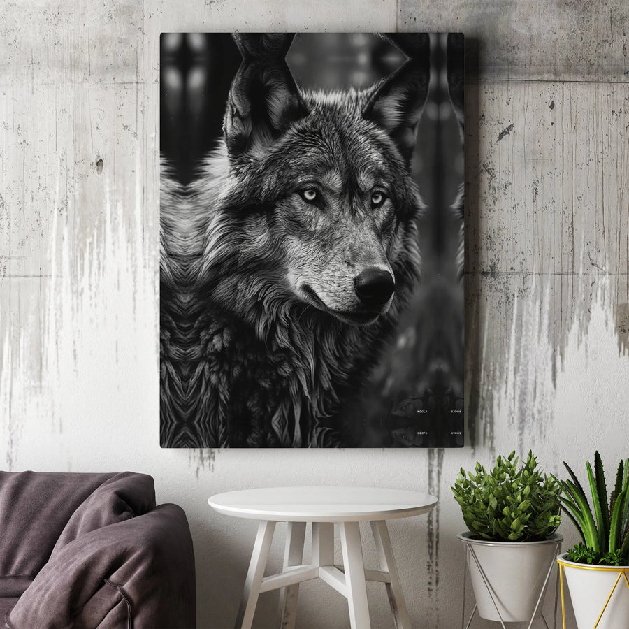 Majestic Wolf Portrait Canvas Art | Black and White Wildlife Wall Decor | Premium 1.25-Inch Gallery Wrap | Modern Animal Home Office Gift