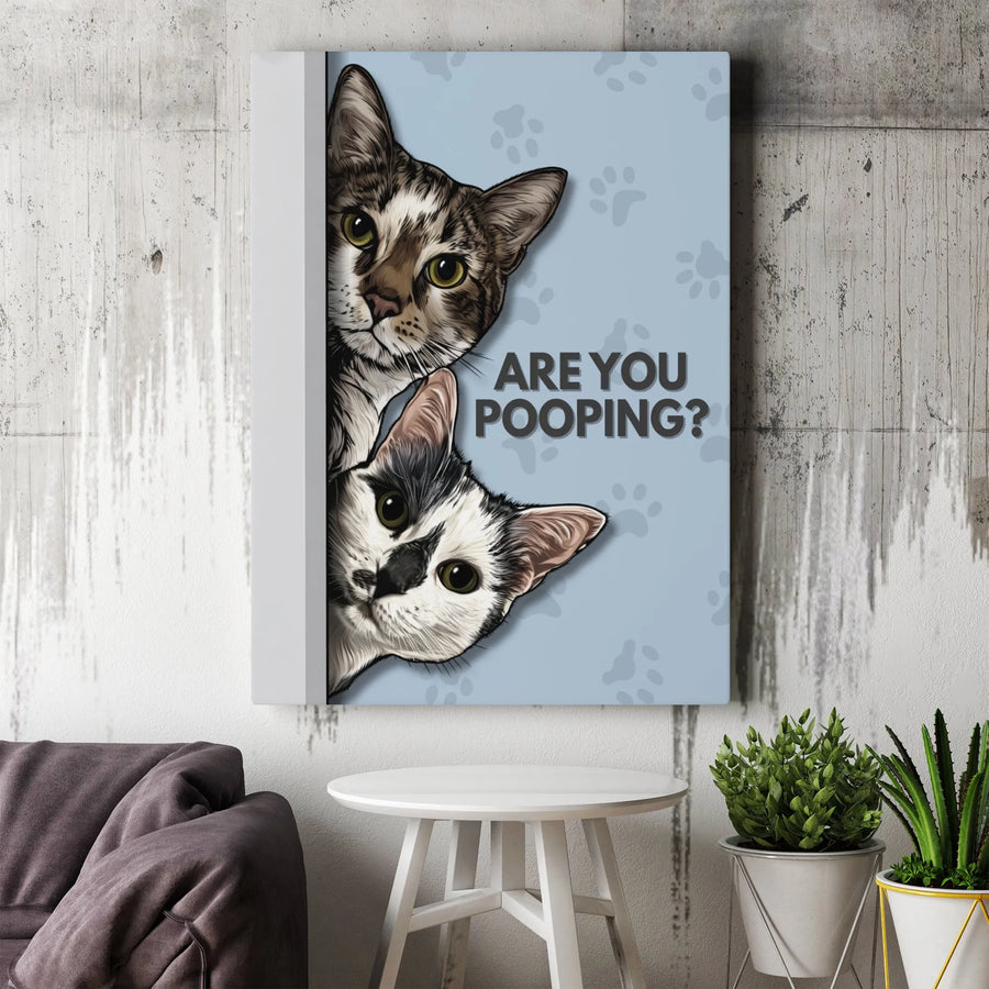 Are You Pooping? Cat Wall Art | Funny Bathroom Sign | Premium 1.25-Inch Gallery Canvas | Humorous Home Decor Gift for Cat Lovers