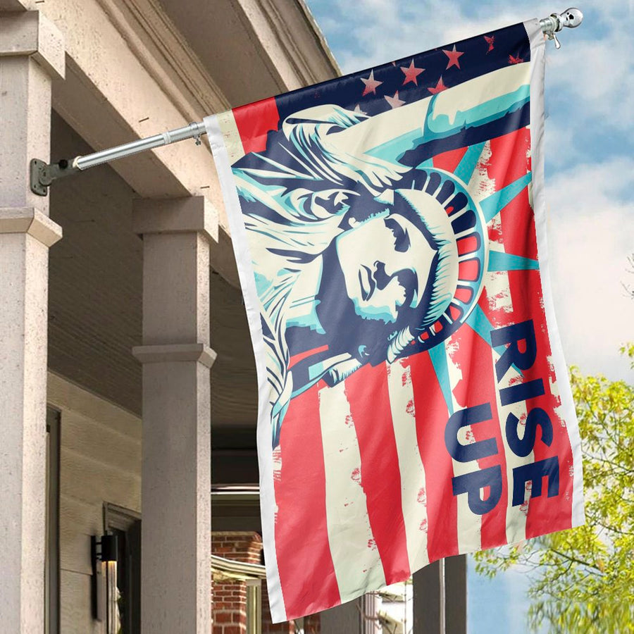 Statue Of Liberty Flag | Rise Up Patriotic Americana Design | Premium Fade-Resistant Polyester | Outdoor House Garden Decor Banner