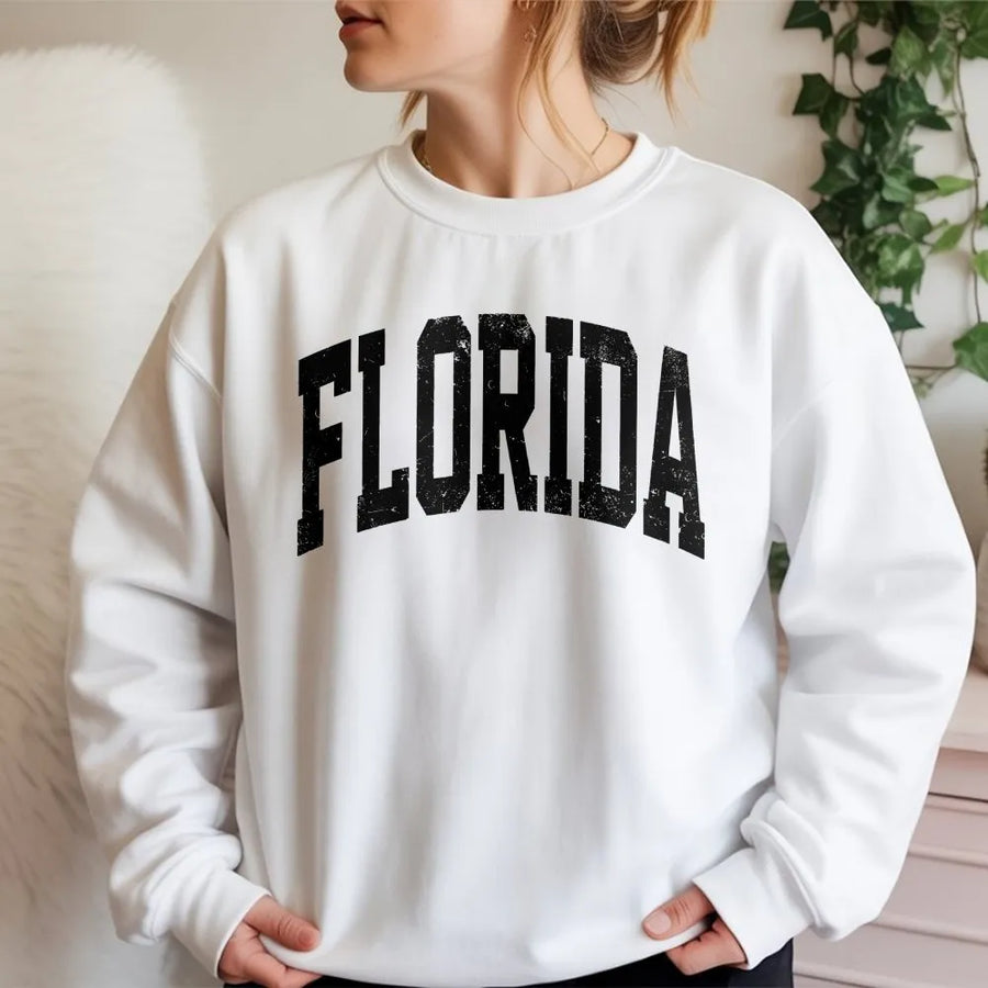 Florida Sweatshirt | Vintage Collegiate Arch Logo | Cozy Crewneck Pullover | Sunshine State Vacation & Souvenir Gift