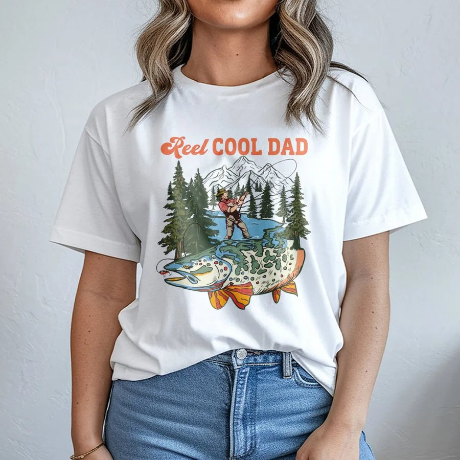 Reel Cool Dad T-Shirt | Vintage Fishing Graphic Tee | 100% Soft Cotton | Gift for Fisherman, Outdoorsy Dad, Grandpa Birthday Present