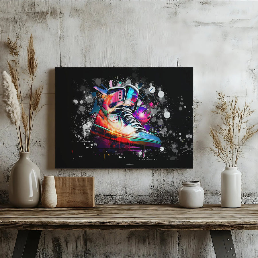 Sneaker Wall Art Canvas | Colorful Graffiti High-Top Design | Premium 1.25-Inch Gallery Wrap | Urban Decor Gift for Sneakerheads